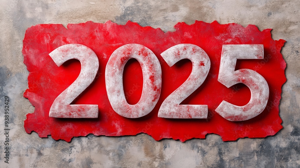 Poster a red sign with the number twenty-five written in white. the sign is on a wall and has a frosted app