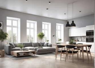 Fototapeta premium new modern scandinavian loft apartment. 3d rendering