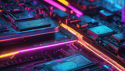 Fototapeta premium Create a cyberpunk-inspired tech texture with neon lights.