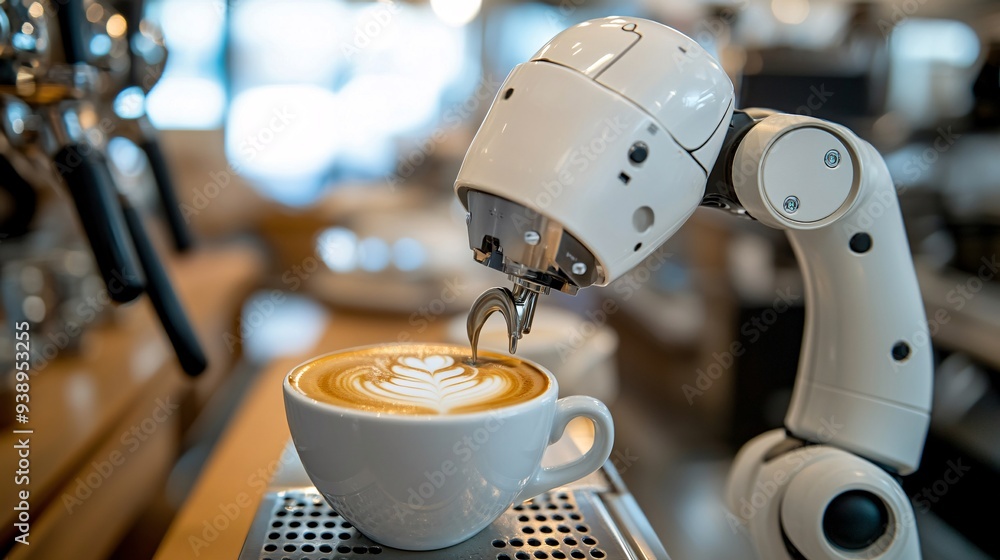 Aufkleber a robot barista preparing and serving a latte in a modern cafe setting highlighting the precision an