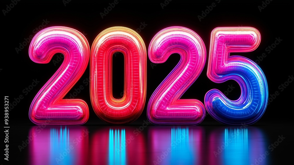 Poster the image is a colorful representation of the number twenty-five. the letters are made of balloons, 
