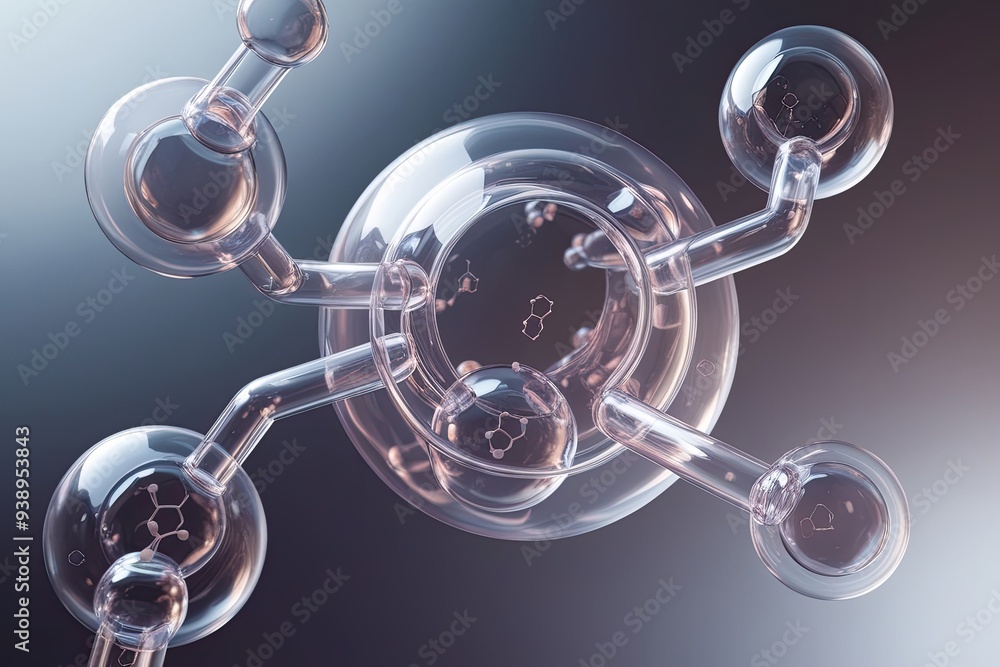 Poster 3d rendering of transparent molecular structures at different angles