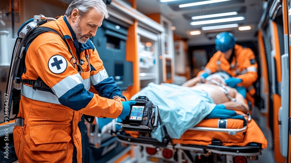 Leinwandbilder a robotic paramedic in an ambulance administering lifesaving care to a patient highlighting the prec