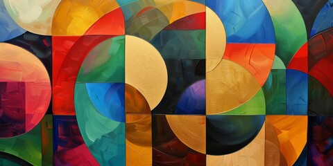 Fototapeta premium oil painting big colorfull geometric figures modern art
