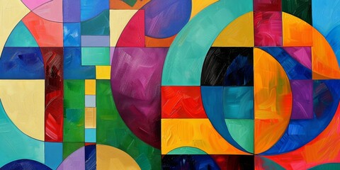 Fototapeta premium oil painting big colorfull geometric figures modern art