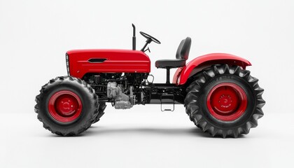 Modern Red Tractor Silhouette on Abstract White Background: Innovative Agricultural Technology Concept. Minimalist Design for Farm Equipment Marketing, Rural Development Campaigns, and Agribusiness Ad