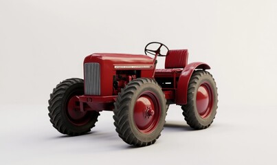 Obraz premium Modern Red Tractor Silhouette on Abstract White Background: Innovative Agricultural Technology Concept. Minimalist Design for Farm Equipment Marketing, Rural Development Campaigns, and Agribusiness Ad
