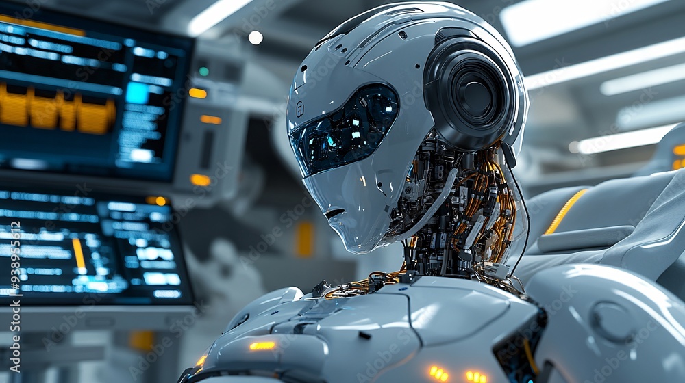 Poster a nursebot monitoring a patients condition in a futuristic medical facility showcasing the advanced 