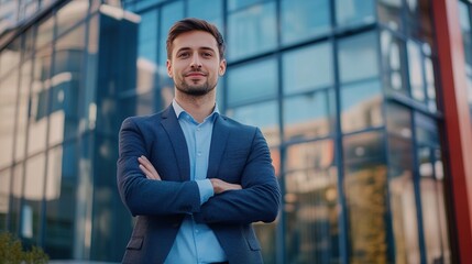 Portrait of a successful young businessman standing confidently in front of a modern office building
