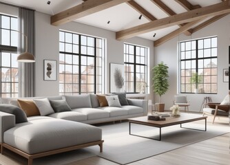 Fototapeta premium new modern scandinavian loft apartment. 3d rendering