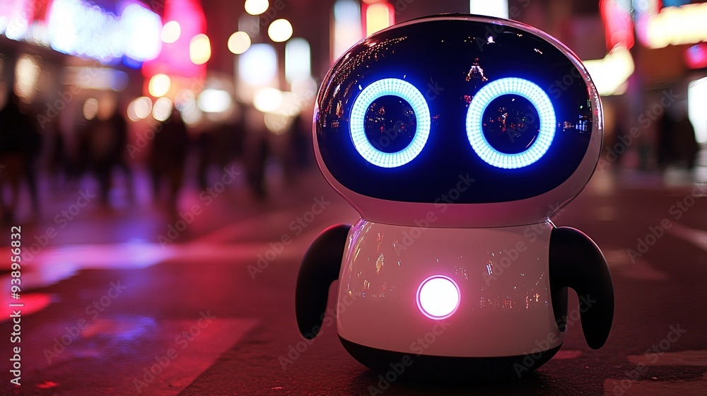 Poster a cyber cop robot patrolling the streets of a futuristic city using advanced sensors and cameras to 