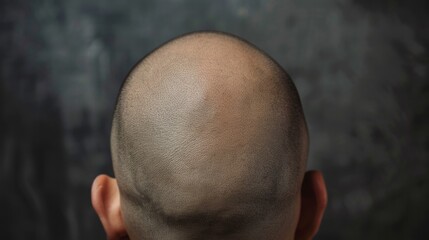 Fototapeta premium A close-up view of a bald head captured indoors, highlighting the smooth skin and natural texture, showcasing the unique features of hair loss and scalp during daylight