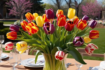 Vibrant Multicolor Tulip Flower Bouquet for Outdoor Celebrations