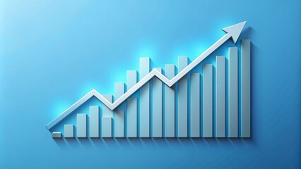  Rising diagonal arrow composed of ascending sales graphs and charts, symbolizing growth, success, and upward business trends on a light blue background.