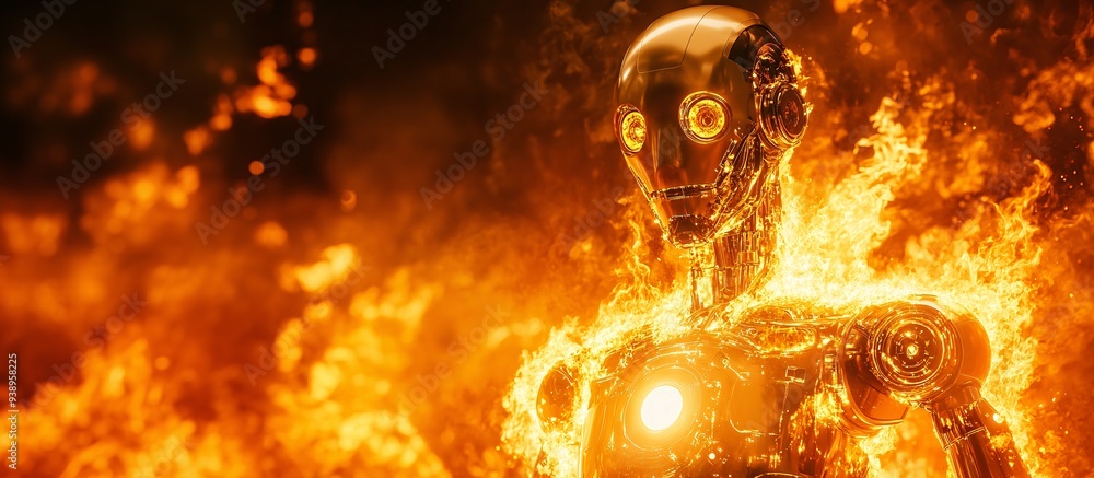 Aufkleber a firefighting android navigating through smoke and flames during a rescue mission demonstrating the