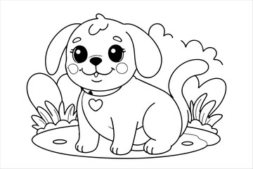 Coloring page of little dog for kids coloring book