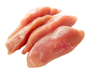 Raw chicken fillet chunks isolated on white background with clipping path