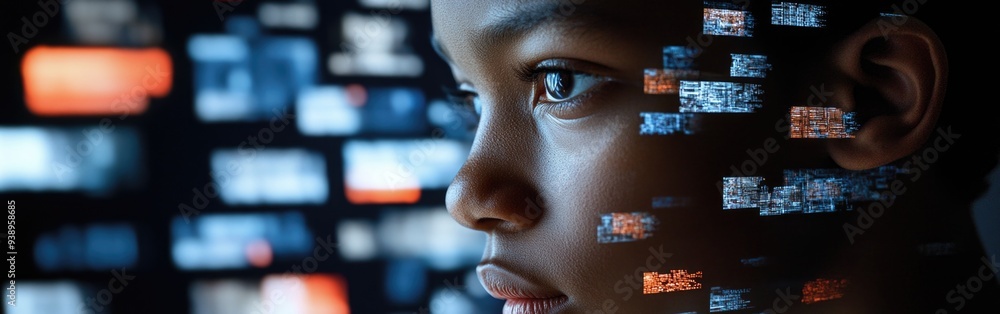 Poster an it specialist examines intricate data patterns related to ai cybersecurity