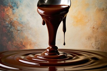 Decadent molten chocolate flowing elegantly against an artistic backdrop for indulgent dessert experiences