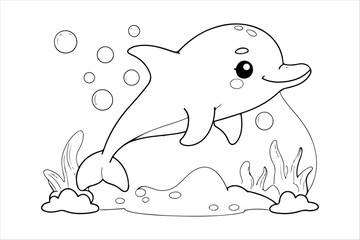Coloring page of cute dolphin for kids coloring book © Aldo