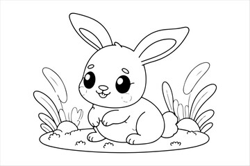 Coloring page of cute rabbit for kids coloring book