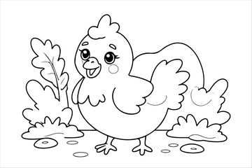 Coloring page of little chicken for kids coloring book