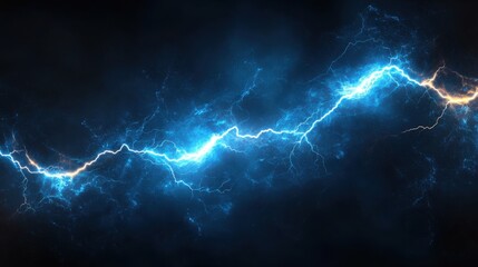 Dramatic blue lightning strike illuminating the dark space with energy and power, perfect for science and technology themes.