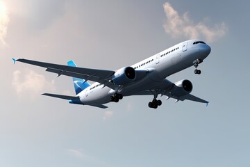 Obraz premium Contemporary Airplane Soaring in Ascent with 3D Fabrication on White Background