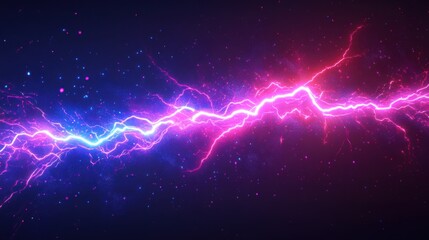 Vibrant lightning bolts in pink and blue colors create a dynamic and electrifying atmosphere against a dark background.