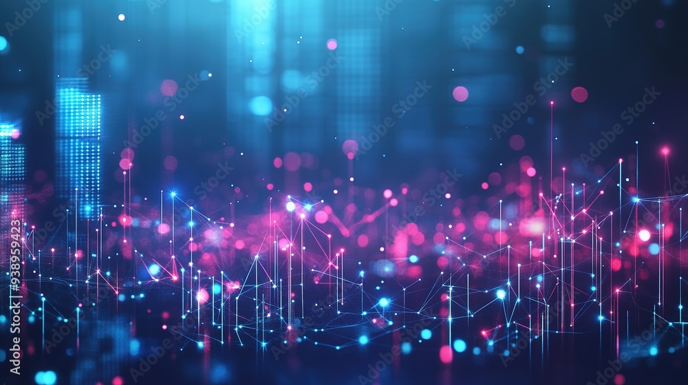 Poster smart city with abstract polygon pattern and speed light lines, big data connection technology conce