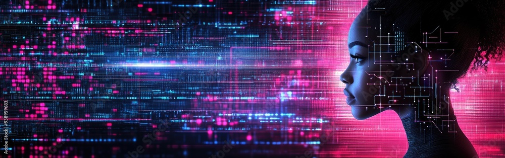 Poster an it specialist analyzes data threats in cyber security using augmented reality technology