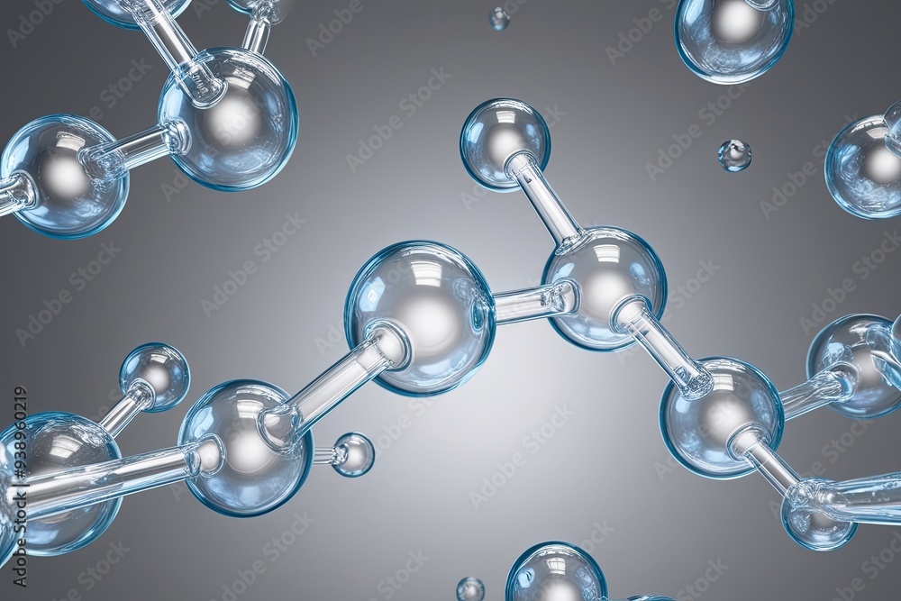 Poster 3d rendering of transparent molecules at different angles for health and cosmetic applications