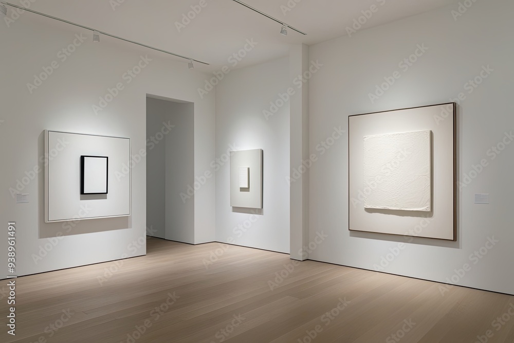 Poster pristine white canvas displayed in a minimalist gallery space