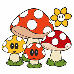 Floral Mushroom Cluster art vector illustration
