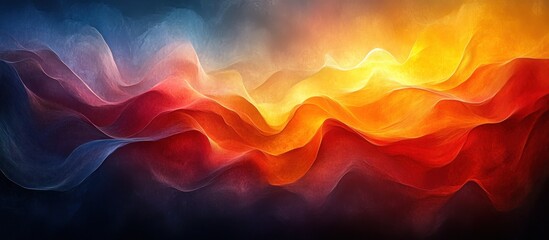 Abstract Landscape with Wavy Lines in Orange, Red, and Blue
