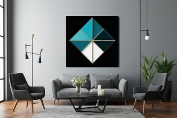 Modern Geometric 3D Glass Shape on Black Obsidian Canvas