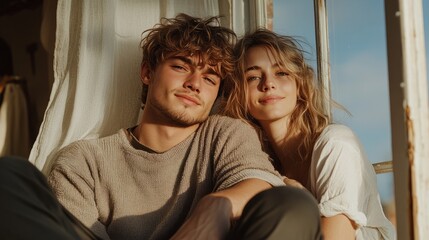 Obraz premium Pictures of couples who look suitable for each other young people in various places It's a good memory.