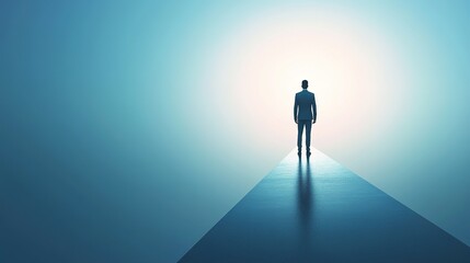 Successful businessman standing on an upward arrow, symbolizing achievement, growth, and business success