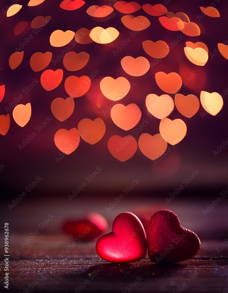 Poster red heart with bokeh background