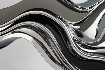 Liquid Chrome Sculpture in Abstract Metallic Design Featuring Fluid Waves