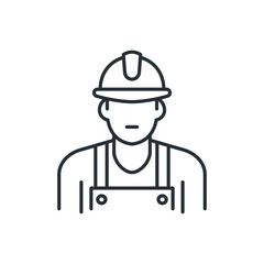 Helmeted worker. Master, service, plumber line icon. Vector illustration