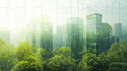 Cityscape with Green Trees and Sunlight, Sustainable City Concept