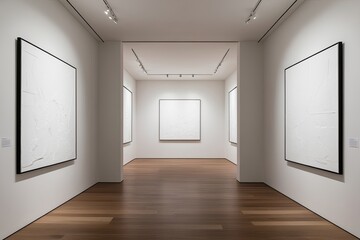 Obraz premium Expansive Minimalist Design: Striking White Artwork in a Brightly Lit Gallery Panel