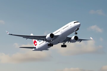 Elegant White Commercial Airplane Ascending in Unique 3D Design