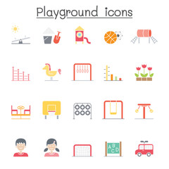 Playground icons set in flat color style