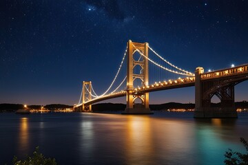 Fototapeta premium Twinkling Night Bridge Artwork Under a Starry Sky