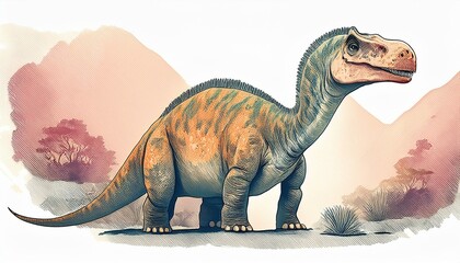 Fototapeta premium Brontosaurus dinosaur retro vintage watercolor illustration isolated on white background . tyrannosaurus dinosaur 3d render
