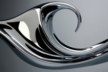 Unique Abstract Liquid Chrome Wave Design in Glossy Metallic Finish