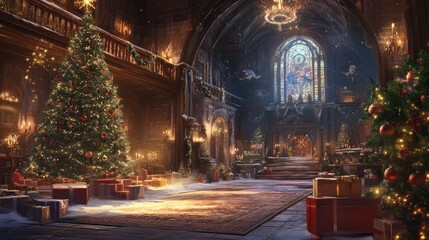 Obraz premium Christmas Celebration in a Grand Hall