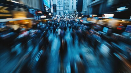 Fototapeta premium Motion blurred image of busy stock exchange floor with traders rushing around